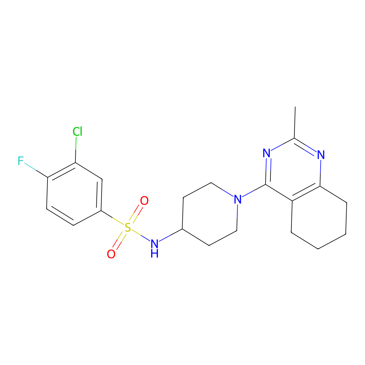 3-chloro-4-fluoro-N-(1-(2-methyl-5,6,7,8-tetrahydroquinazolin-4-yl)piperidin-4-yl)benzenesulfonamide molecular structure, CAS 1903558-95-1