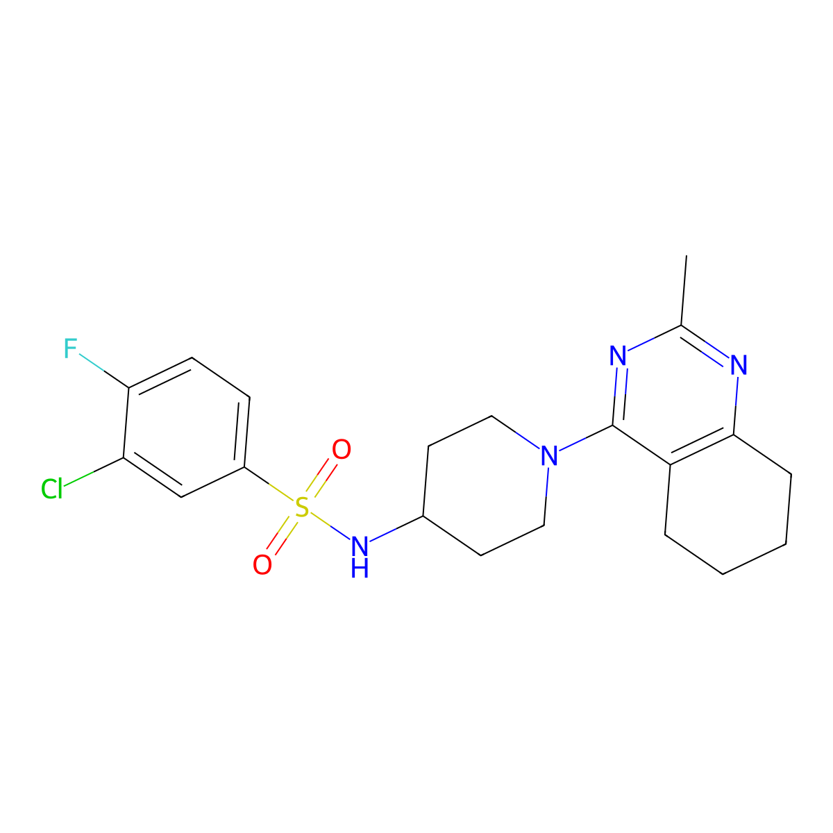 3-chloro-4-fluoro-N-(1-(2-methyl-5,6,7,8-tetrahydroquinazolin-4-yl)piperidin-4-yl)benzenesulfonamide molecular structure, CAS 1903558-95-1