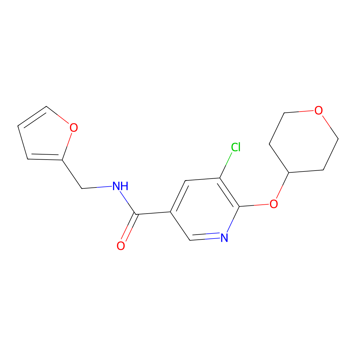 5-chloro-N-(furan-2-ylmethyl)-6-((tetrahydro-2H-pyran-4-yl)oxy)nicotinamide molecular structure, CAS 1903559-02-3