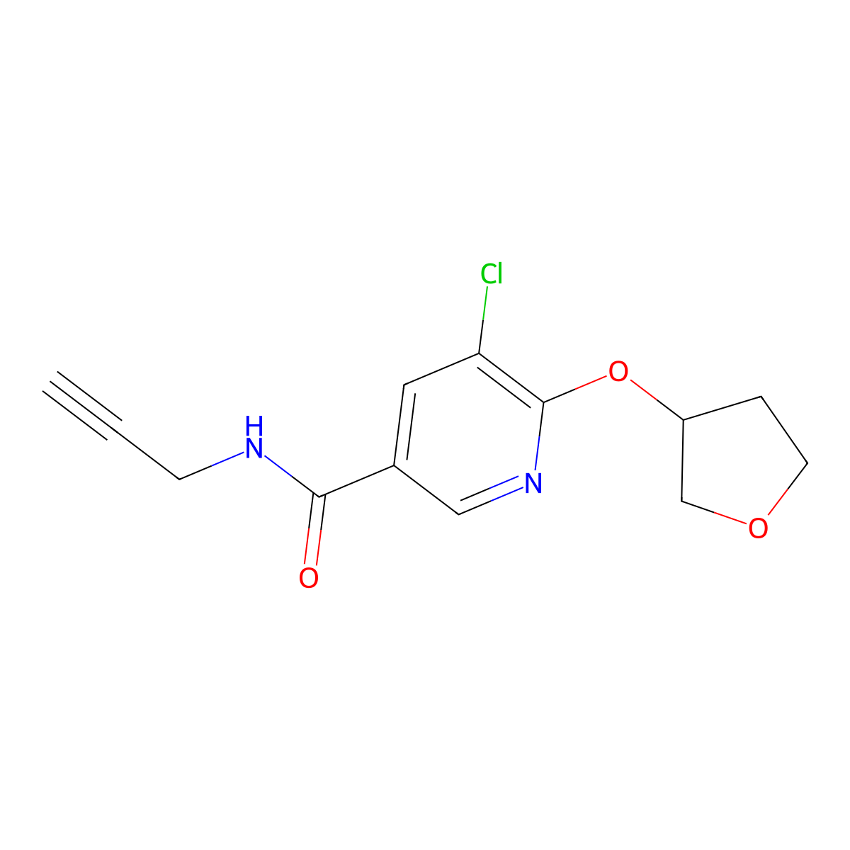 5-chloro-N-(prop-2-yn-1-yl)-6-((tetrahydrofuran-3-yl)oxy)nicotinamide molecular structure, CAS 1903562-23-1