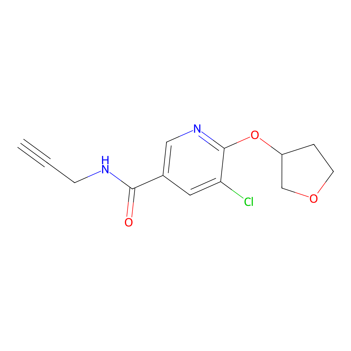 5-chloro-N-(prop-2-yn-1-yl)-6-((tetrahydrofuran-3-yl)oxy)nicotinamide molecular structure, CAS 1903562-23-1