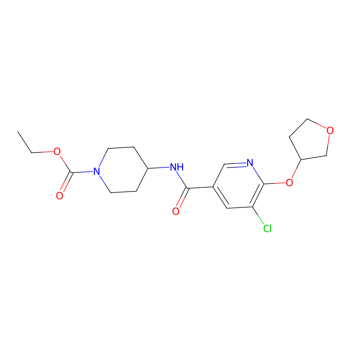 Ethyl 4-(5-chloro-6-((tetrahydrofuran-3-yl)oxy)nicotinamido)piperidine-1-carboxylate molecular structure, CAS 1903564-31-7