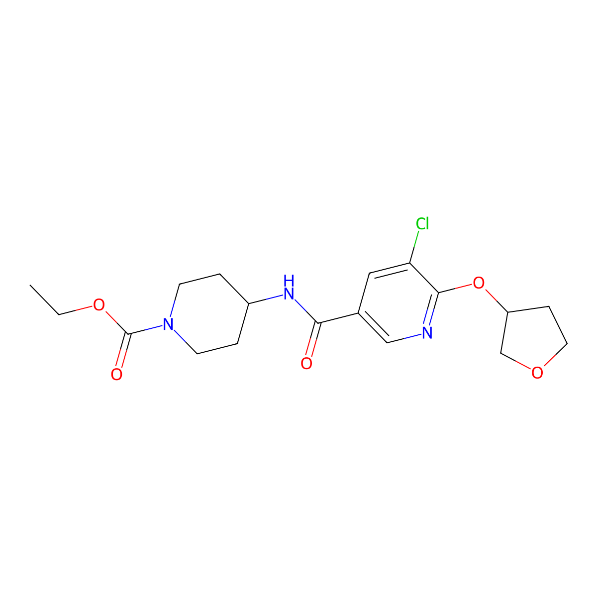 Ethyl 4-(5-chloro-6-((tetrahydrofuran-3-yl)oxy)nicotinamido)piperidine-1-carboxylate molecular structure, CAS 1903564-31-7