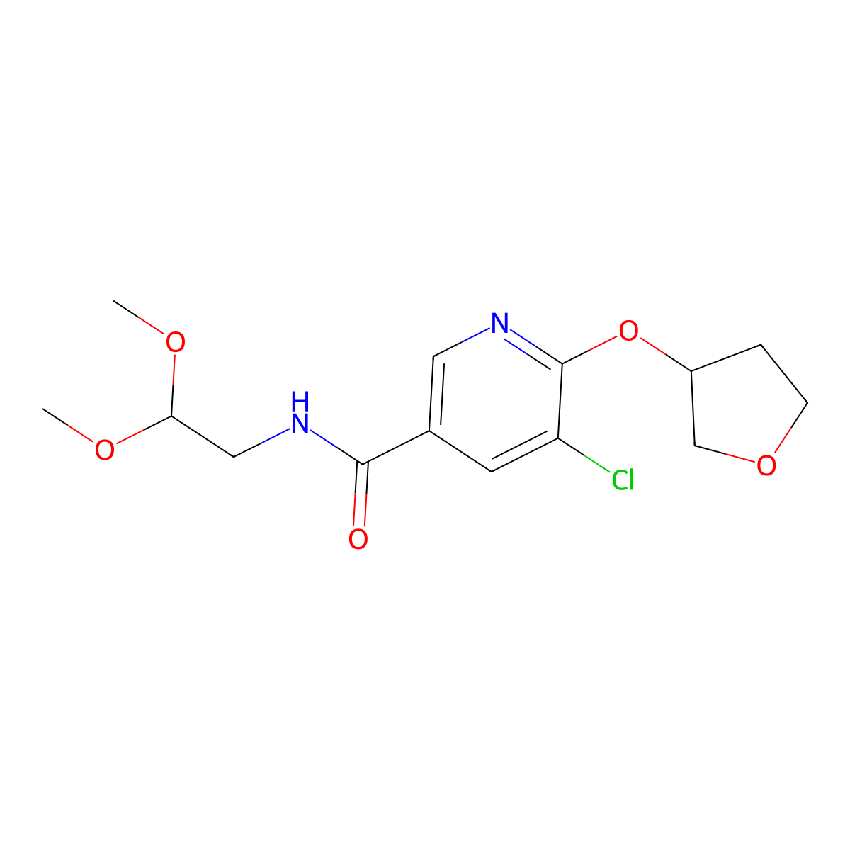 5-chloro-N-(2,2-dimethoxyethyl)-6-((tetrahydrofuran-3-yl)oxy)nicotinamide molecular structure, CAS 1903568-32-0
