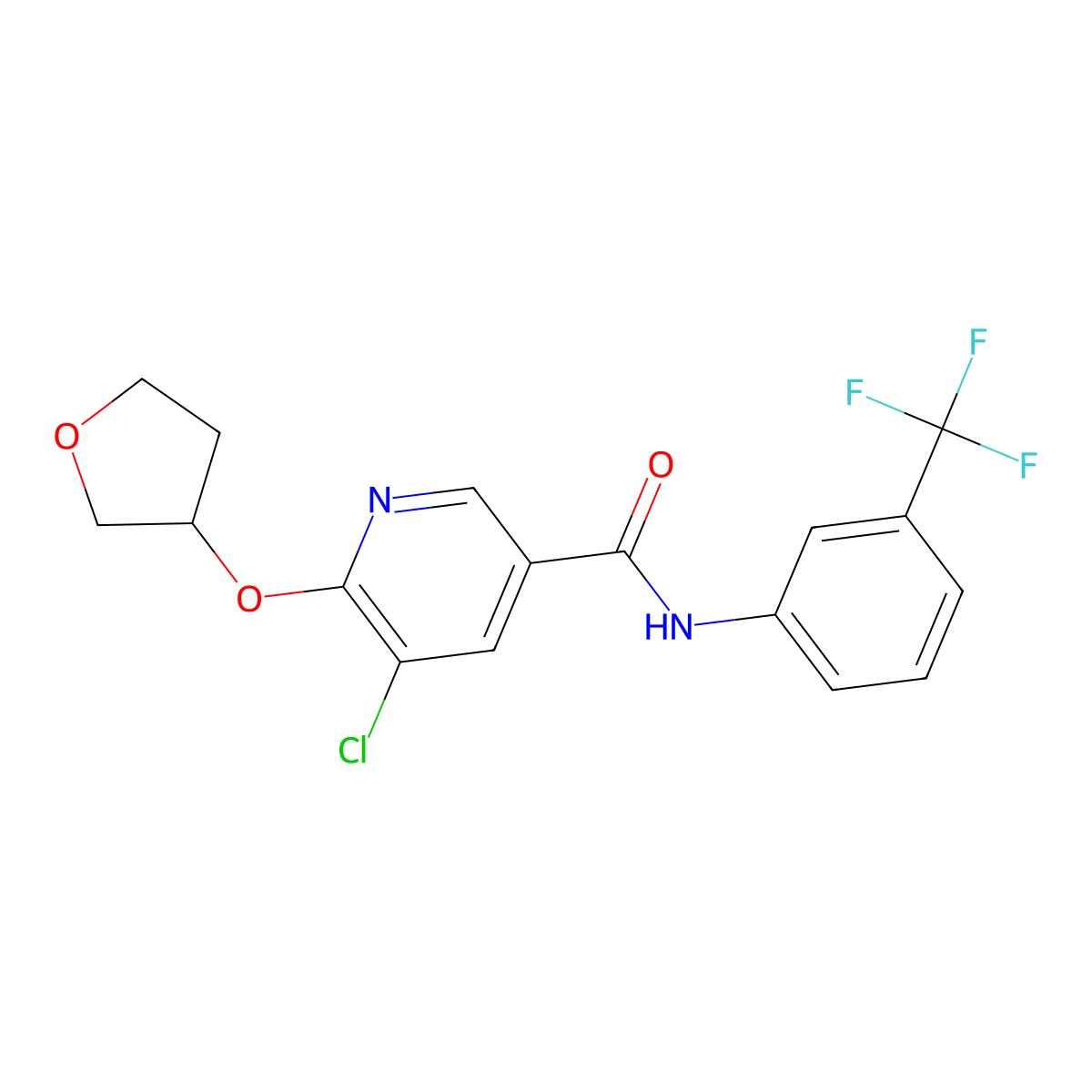 5-chloro-6-((tetrahydrofuran-3-yl)oxy)-N-(3-(trifluoromethyl)phenyl)nicotinamide molecular structure, CAS 1903568-54-6