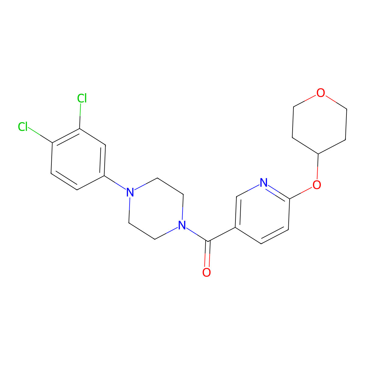 (4-(3,4-dichlorophenyl)piperazin-1-yl)(6-((tetrahydro-2H-pyran-4-yl)oxy)pyridin-3-yl)methanone molecular structure, CAS 1903568-96-6