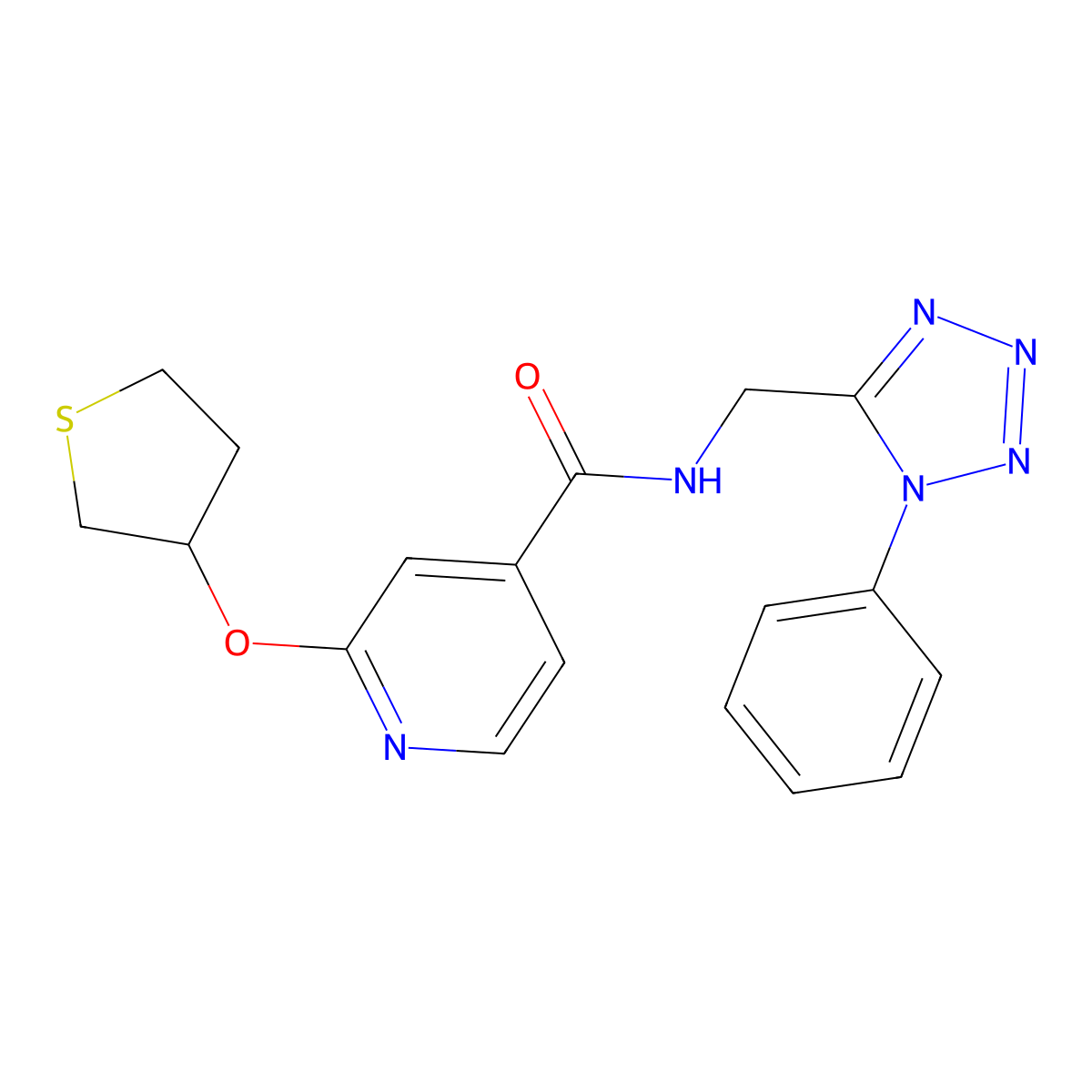 N-((1-phenyl-1H-tetrazol-5-yl)methyl)-2-((tetrahydrothiophen-3-yl)oxy)isonicotinamide molecular structure, CAS 1903568-98-8