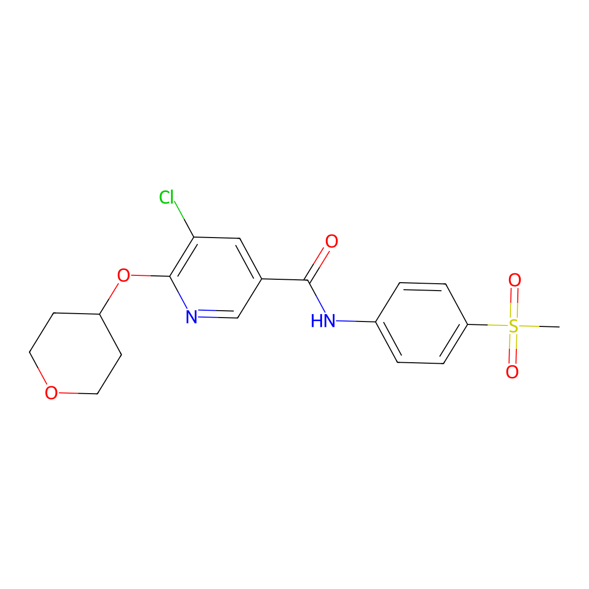 5-chloro-N-(4-(methylsulfonyl)phenyl)-6-((tetrahydro-2H-pyran-4-yl)oxy)nicotinamide molecular structure, CAS 1903569-93-6