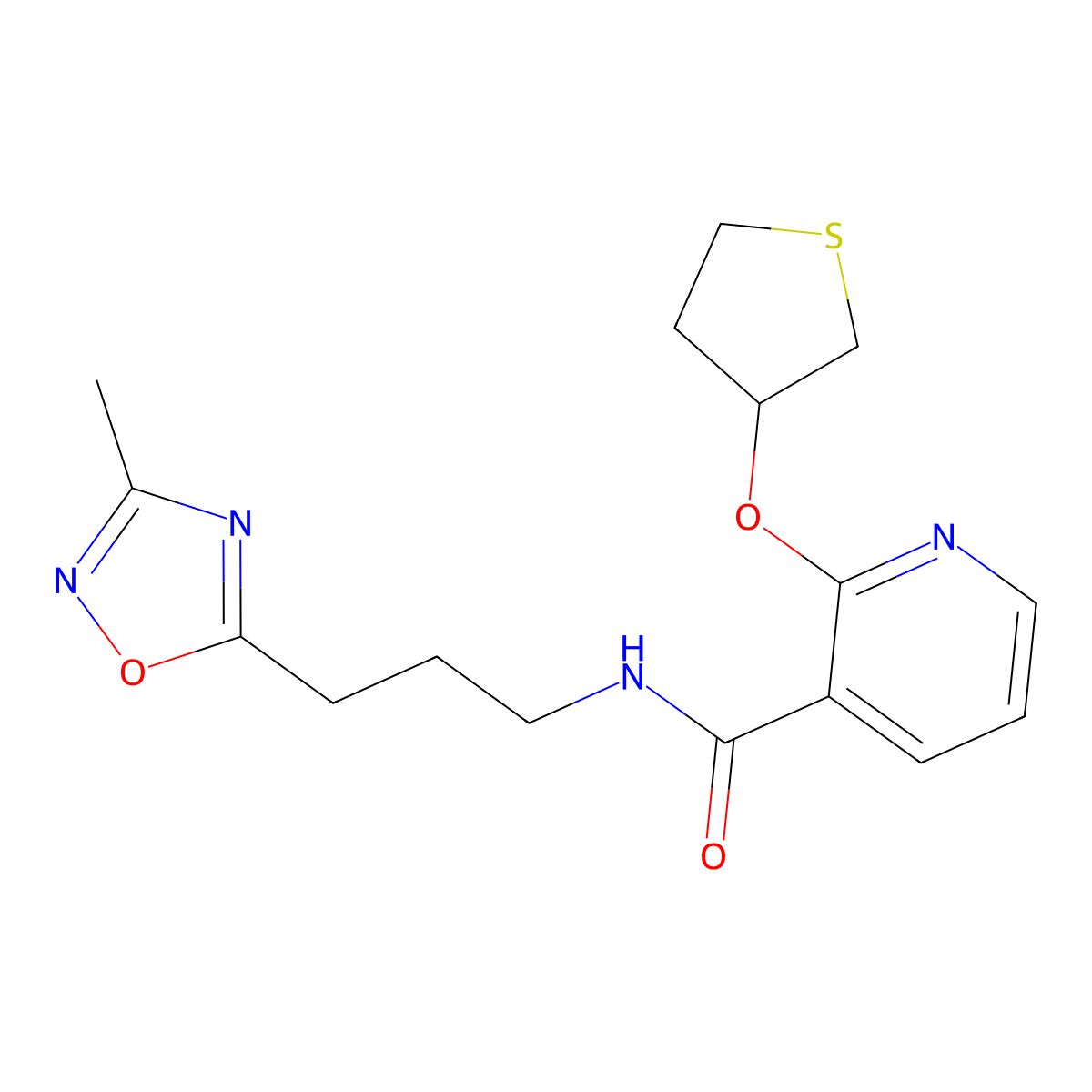 N-(3-(3-methyl-1,2,4-oxadiazol-5-yl)propyl)-2-((tetrahydrothiophen-3-yl)oxy)nicotinamide molecular structure, CAS 1903572-01-9