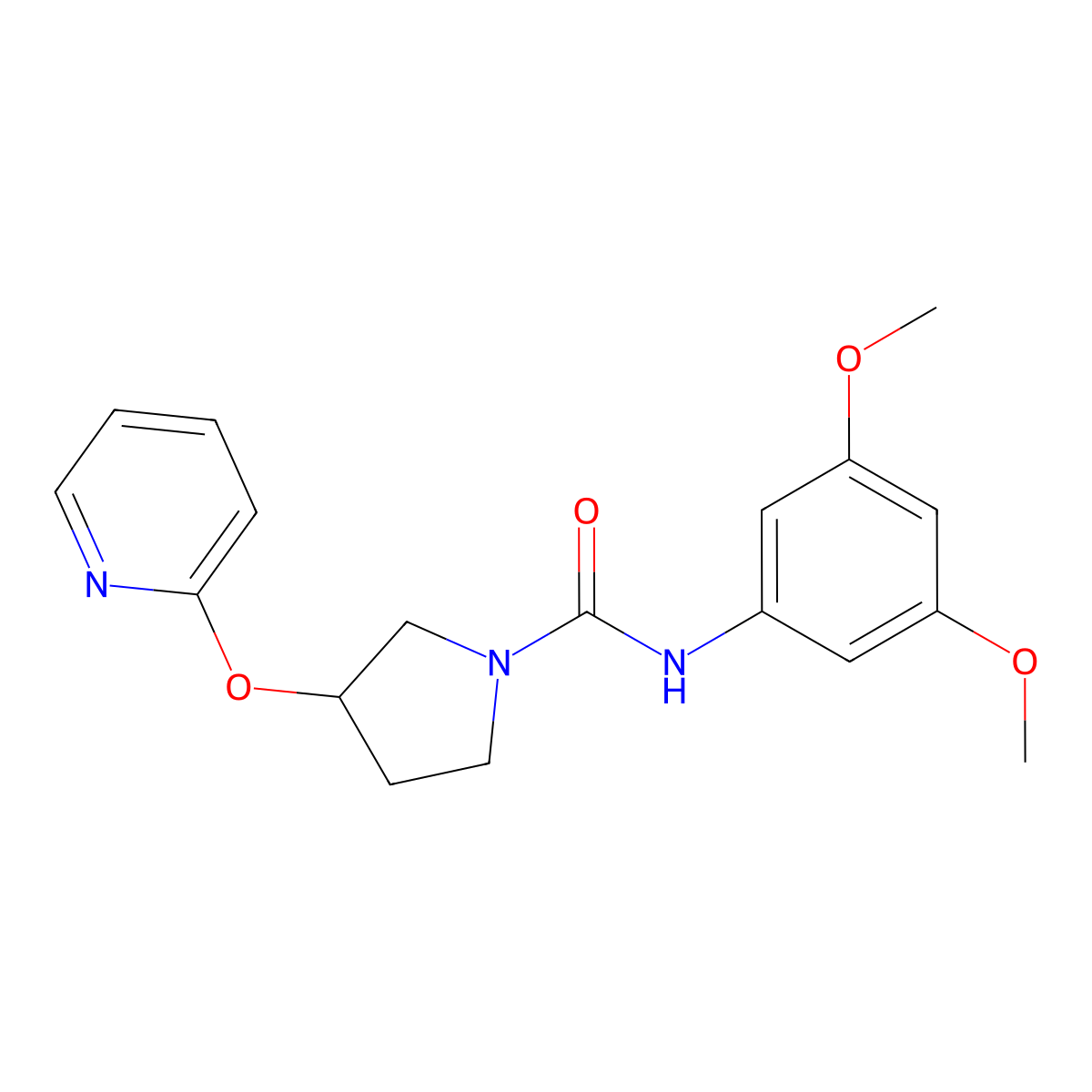 N-(3,5-dimethoxyphenyl)-3-(pyridin-2-yloxy)pyrrolidine-1-carboxamide molecular structure, CAS 1903575-67-6