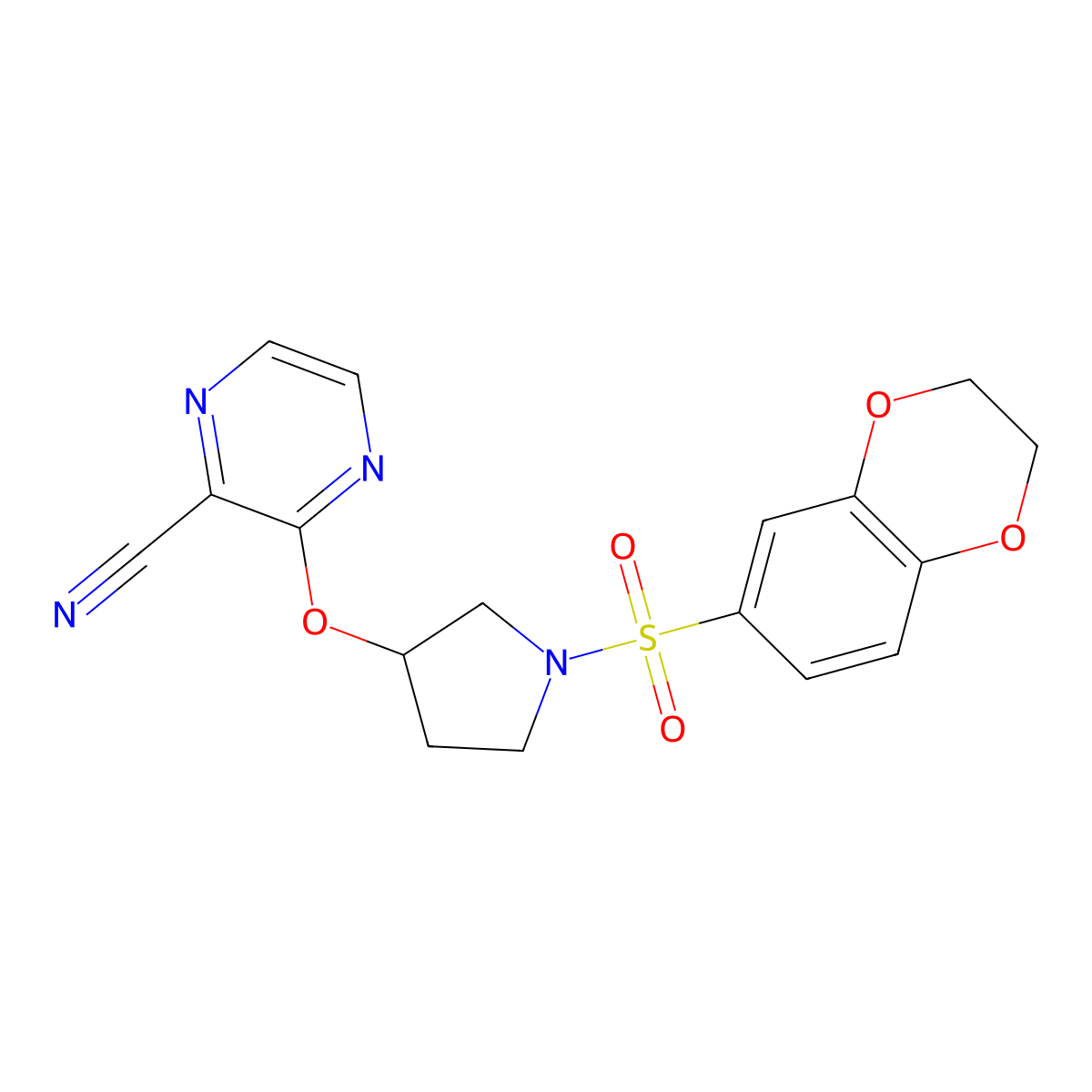 3-{[1-(2,3-Dihydro-1,4-benzodioxine-6-sulfonyl)pyrrolidin-3-yl]oxy}pyrazine-2-carbonitrile molecular structure, CAS 1903584-52-0