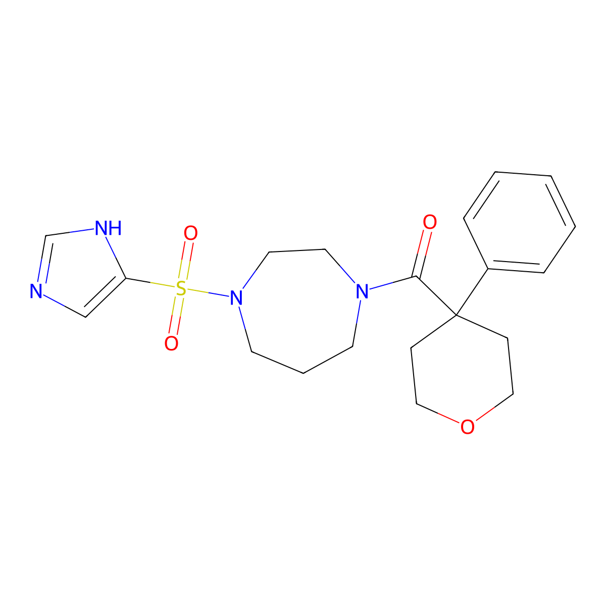 (4-((1H-imidazol-4-yl)sulfonyl)-1,4-diazepan-1-yl)(4-phenyltetrahydro-2H-pyran-4-yl)methanone molecular structure, CAS 1903584-80-4