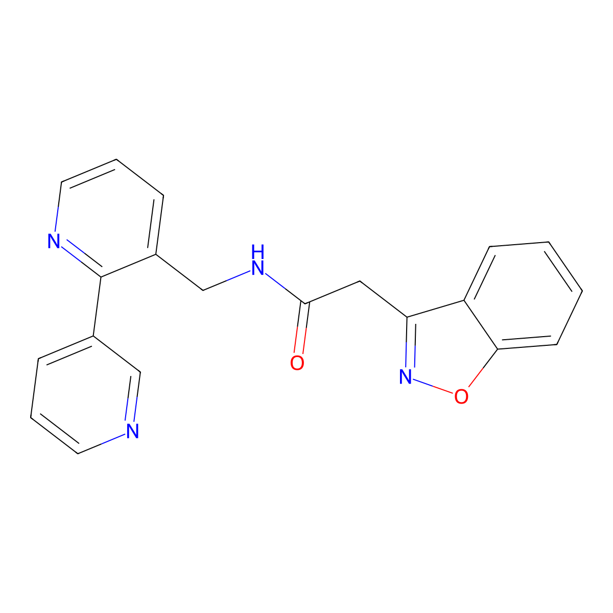 2-(1,2-benzoxazol-3-yl)-N-({[2,3'-bipyridine]-3-yl}methyl)acetamide molecular structure, CAS 1903590-46-4
