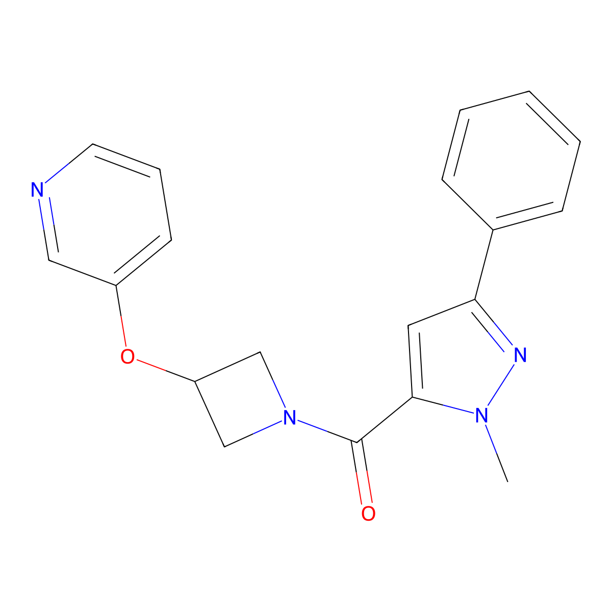 (1-methyl-3-phenyl-1H-pyrazol-5-yl)(3-(pyridin-3-yloxy)azetidin-1-yl)methanone molecular structure, CAS 1903592-49-3