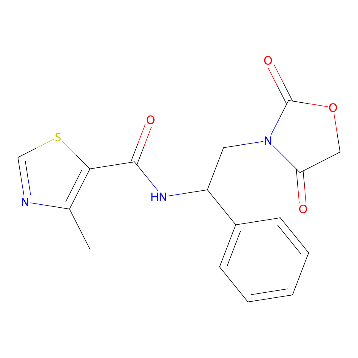 N-(2-(2,4-dioxooxazolidin-3-yl)-1-phenylethyl)-4-methylthiazole-5-carboxamide molecular structure, CAS 1903595-50-5