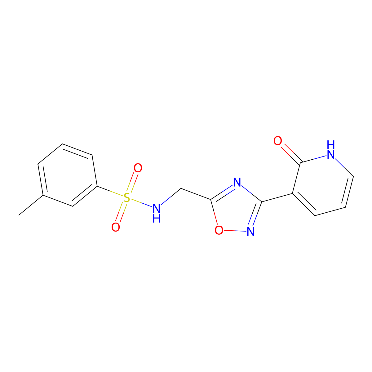 3-methyl-N-((3-(2-oxo-1,2-dihydropyridin-3-yl)-1,2,4-oxadiazol-5-yl)methyl)benzenesulfonamide molecular structure, CAS 1903601-23-9