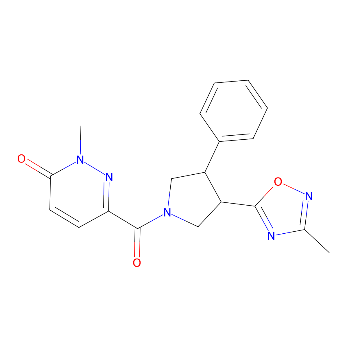 2-methyl-6-(3-(3-methyl-1,2,4-oxadiazol-5-yl)-4-phenylpyrrolidine-1-carbonyl)pyridazin-3(2H)-one molecular structure, CAS 1903601-70-6