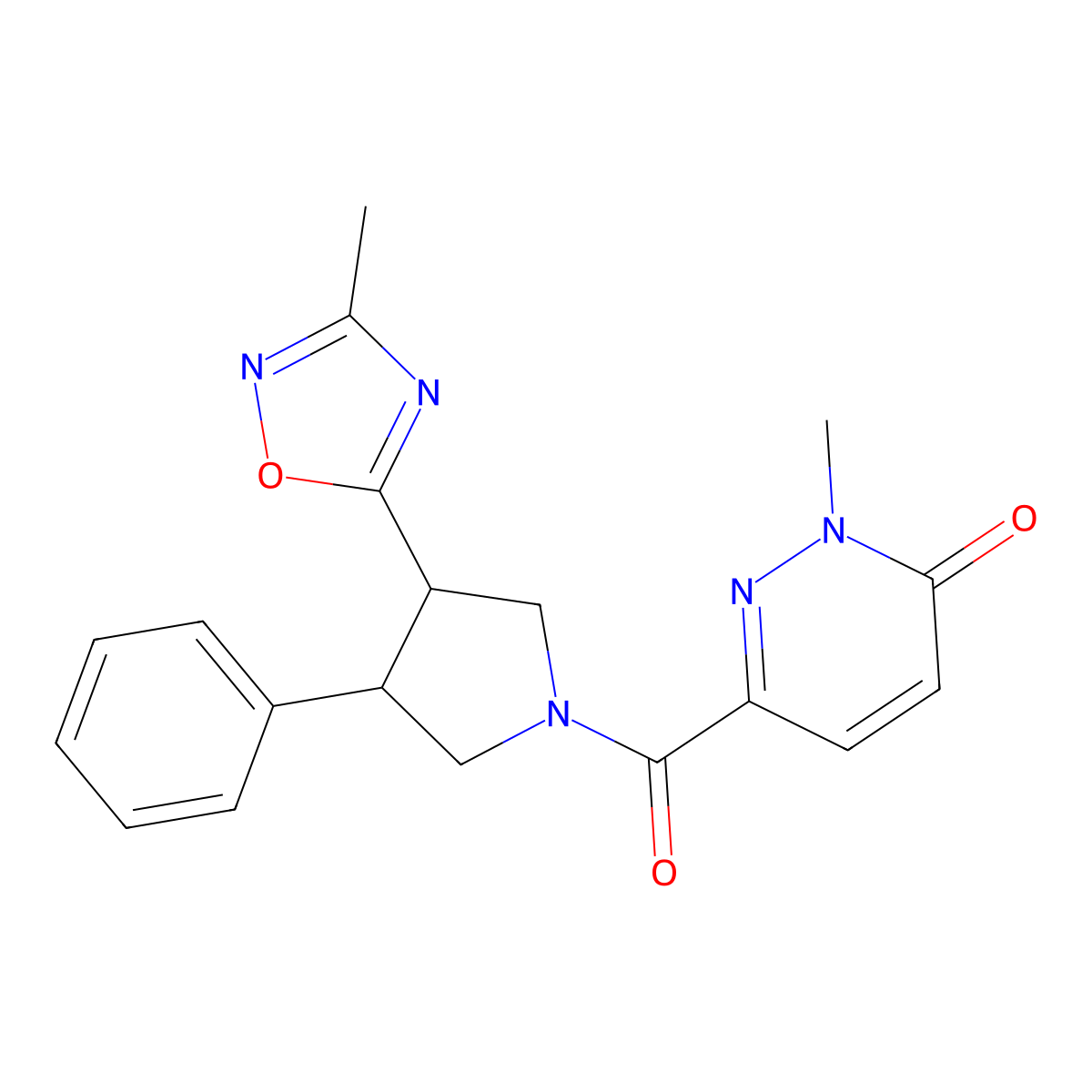 2-methyl-6-(3-(3-methyl-1,2,4-oxadiazol-5-yl)-4-phenylpyrrolidine-1-carbonyl)pyridazin-3(2H)-one molecular structure, CAS 1903601-70-6