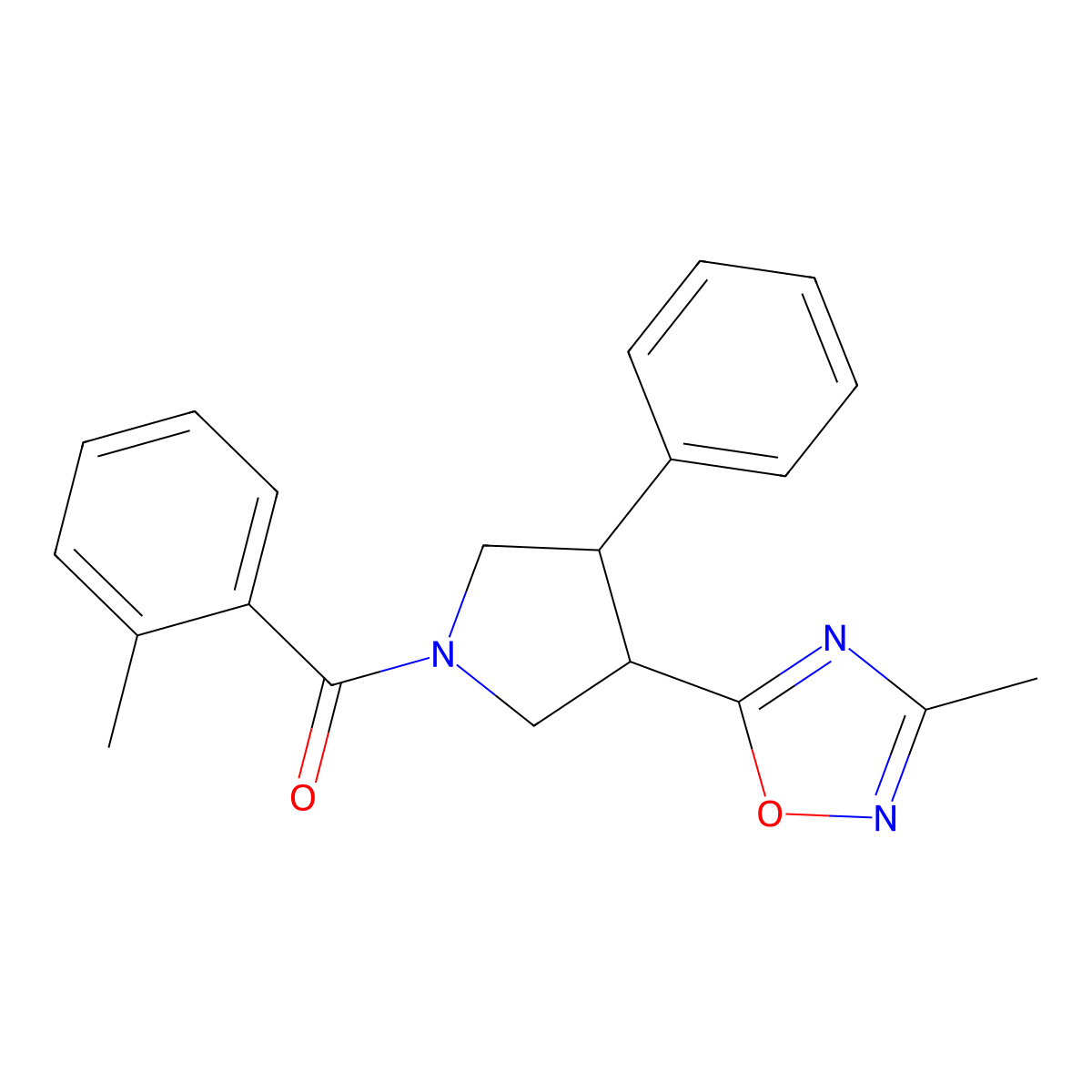 (3-(3-Methyl-1,2,4-oxadiazol-5-yl)-4-phenylpyrrolidin-1-yl)(o-tolyl)methanone molecular structure, CAS 1903601-76-2