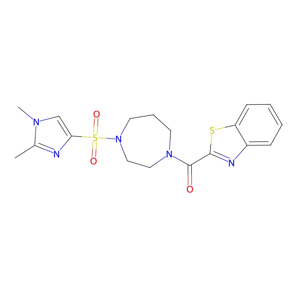 benzo[d]thiazol-2-yl(4-((1,2-dimethyl-1H-imidazol-4-yl)sulfonyl)-1,4-diazepan-1-yl)methanone molecular structure, CAS 1903602-29-8
