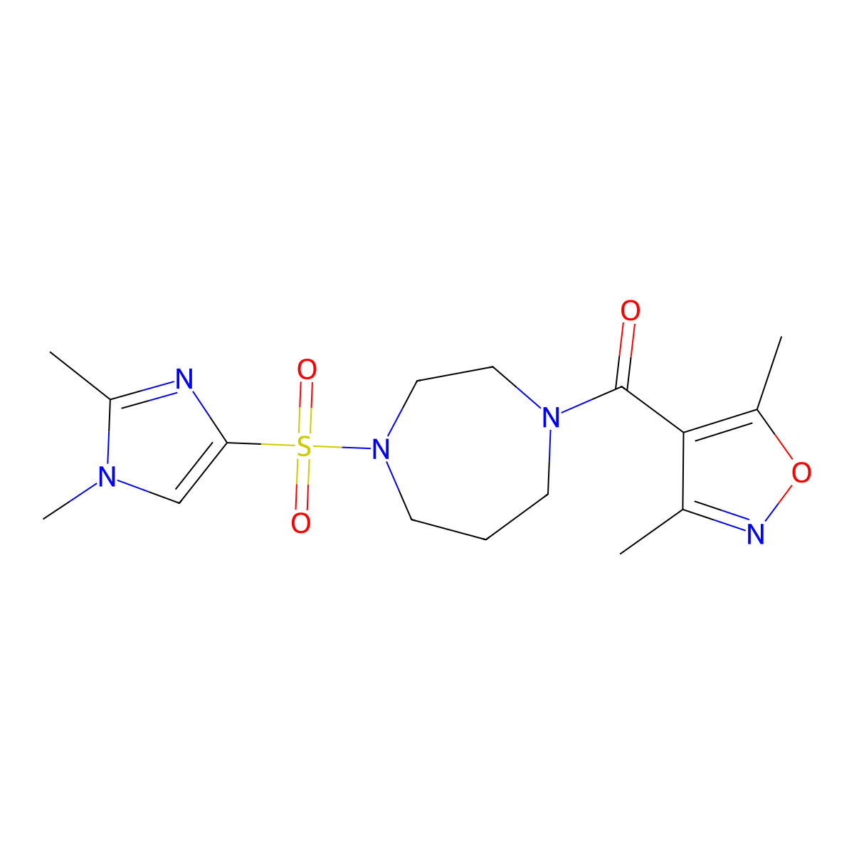 1-(3,5-dimethyl-1,2-oxazole-4-carbonyl)-4-[(1,2-dimethyl-1H-imidazol-4-yl)sulfonyl]-1,4-diazepane molecular structure, CAS 1903602-44-7
