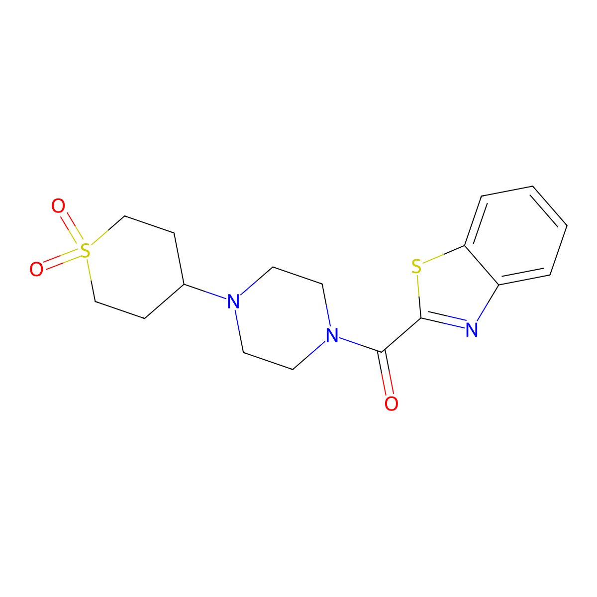 benzo[d]thiazol-2-yl(4-(1,1-dioxidotetrahydro-2H-thiopyran-4-yl)piperazin-1-yl)methanone molecular structure, CAS 1903602-46-9