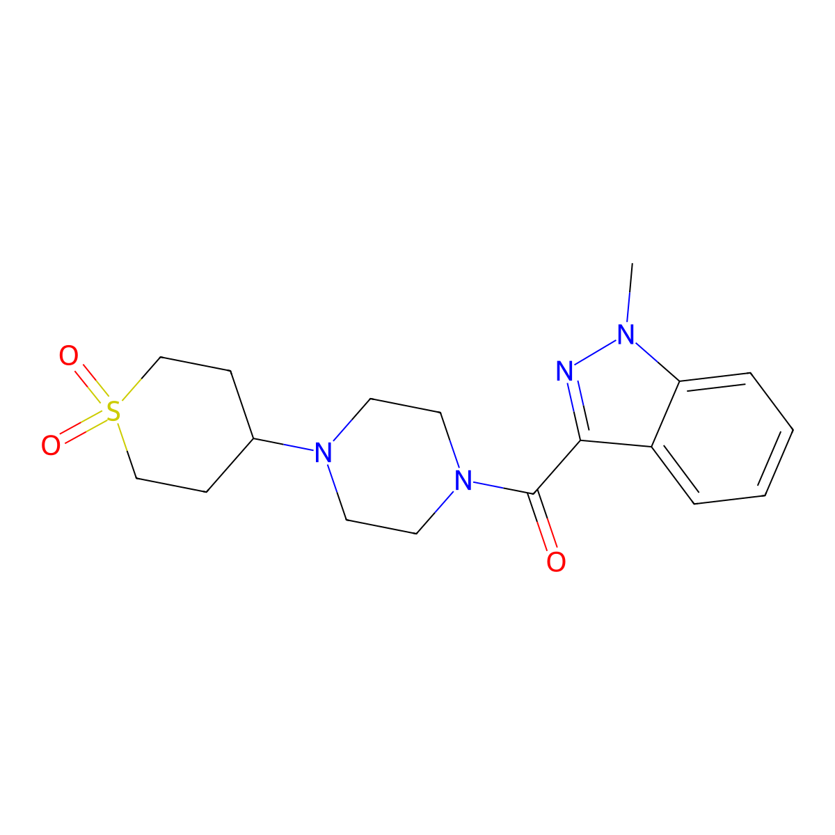 (4-(1,1-dioxidotetrahydro-2H-thiopyran-4-yl)piperazin-1-yl)(1-methyl-1H-indazol-3-yl)methanone molecular structure, CAS 1903602-67-4