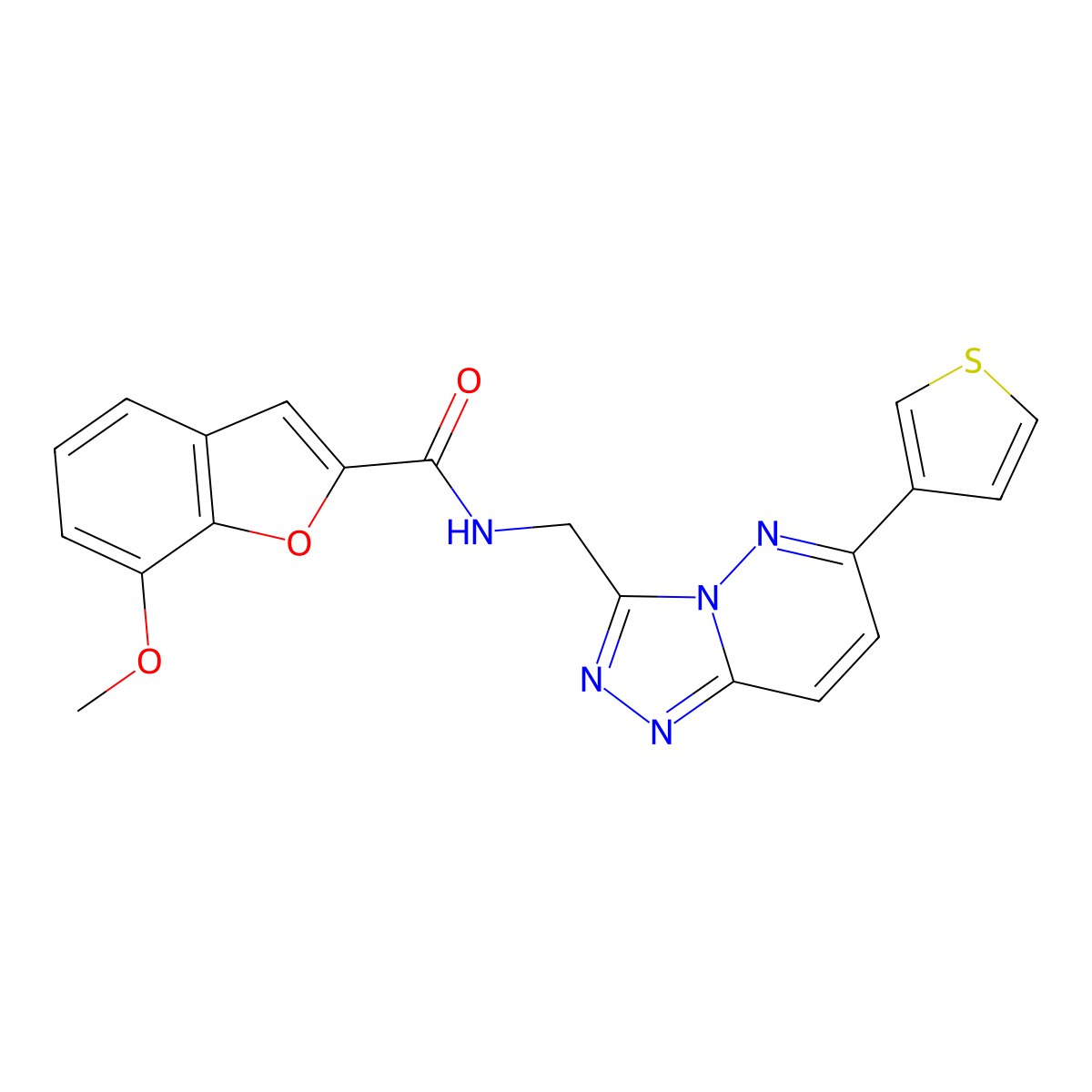 7-methoxy-N-((6-(thiophen-3-yl)-[1,2,4]triazolo[4,3-b]pyridazin-3-yl)methyl)benzofuran-2-carboxamide molecular structure, CAS 1903605-30-0