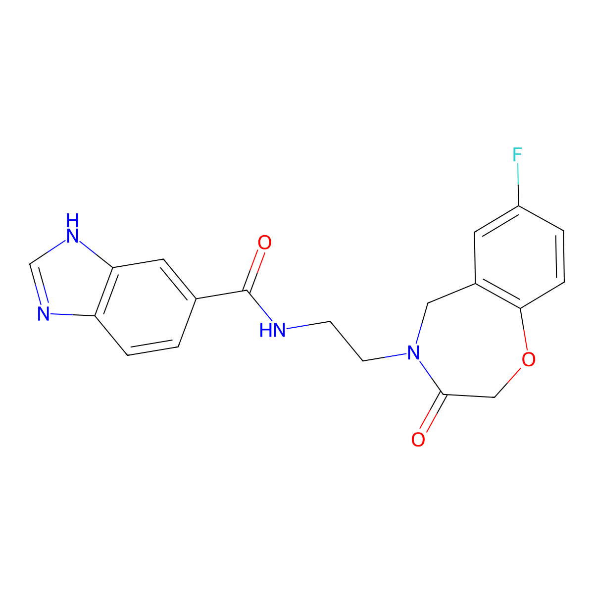 N-(2-(7-fluoro-3-oxo-2,3-dihydrobenzo[f][1,4]oxazepin-4(5H)-yl)ethyl)-1H-benzo[d]imidazole-5-carboxamide molecular structure, CAS 1903606-69-8