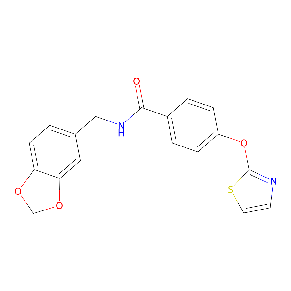 N-[(2H-1,3-benzodioxol-5-yl)methyl]-4-(1,3-thiazol-2-yloxy)benzamide molecular structure, CAS 1903607-00-0