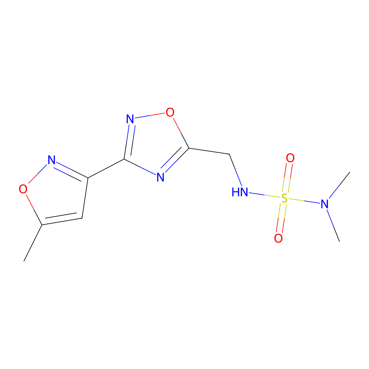 Dimethyl({[3-(5-methyl-1,2-oxazol-3-yl)-1,2,4-oxadiazol-5-yl]methyl}sulfamoyl)amine molecular structure, CAS 1903607-36-2
