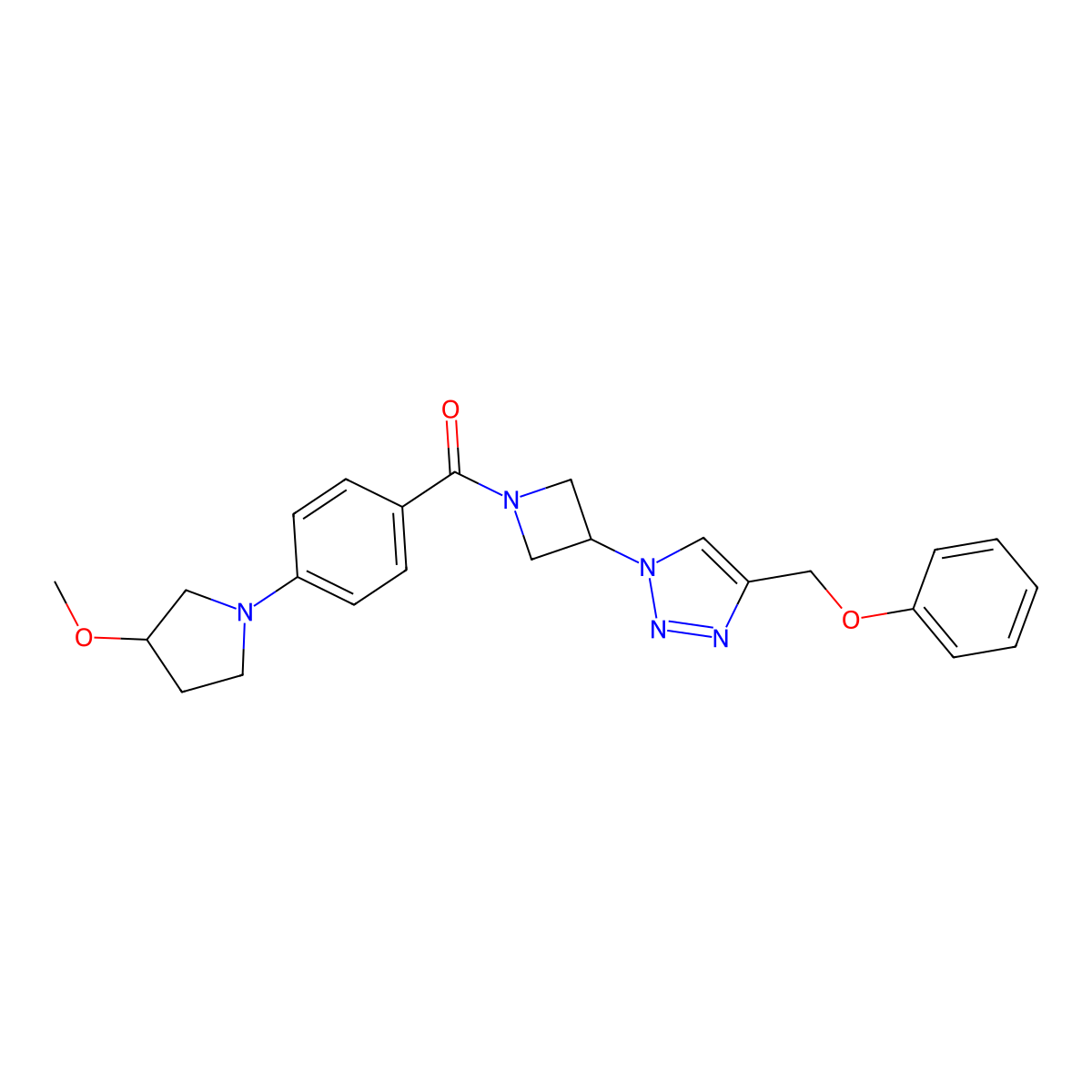 (4-(3-methoxypyrrolidin-1-yl)phenyl)(3-(4-(phenoxymethyl)-1H-1,2,3-triazol-1-yl)azetidin-1-yl)methanone molecular structure, CAS 1903616-21-6