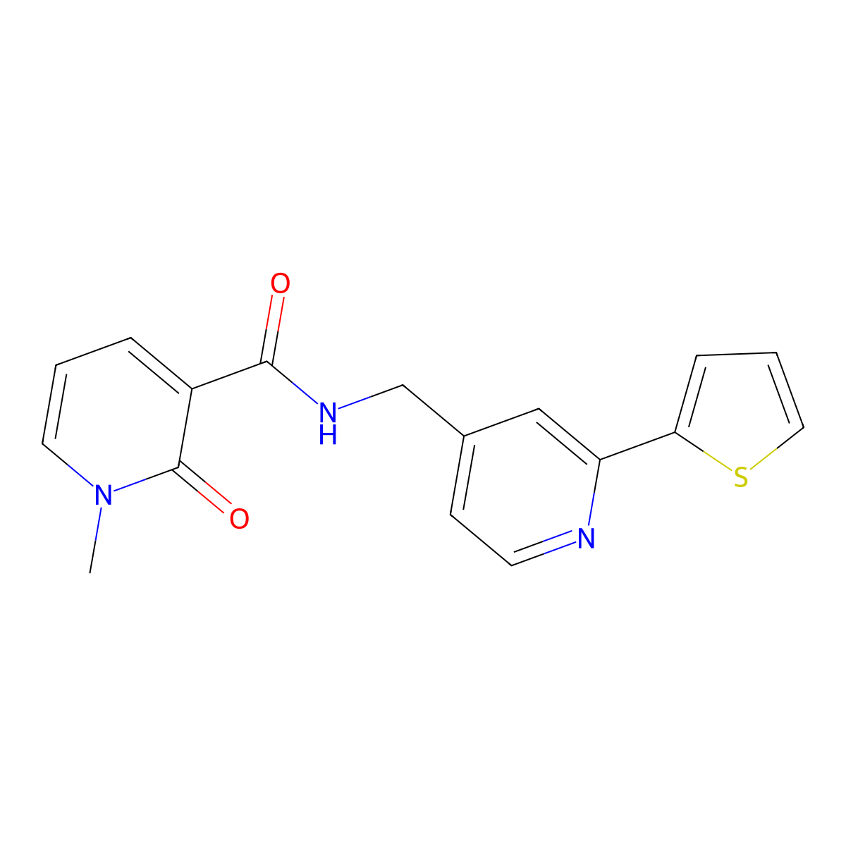 1-methyl-2-oxo-N-{[2-(thiophen-2-yl)pyridin-4-yl]methyl}-1,2-dihydropyridine-3-carboxamide molecular structure, CAS 1903618-59-6
