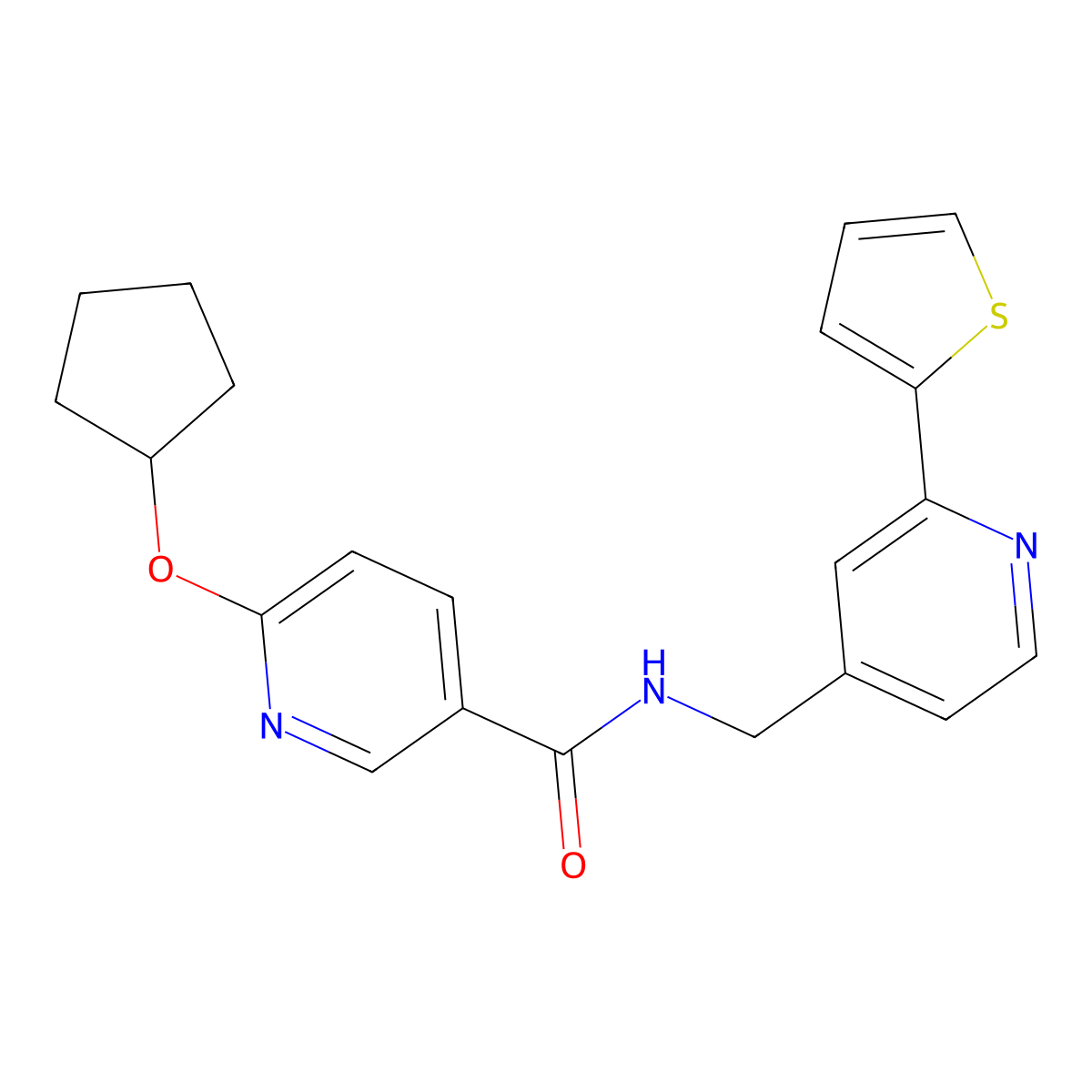 6-(cyclopentyloxy)-N-((2-(thiophen-2-yl)pyridin-4-yl)methyl)nicotinamide molecular structure, CAS 1903619-31-7