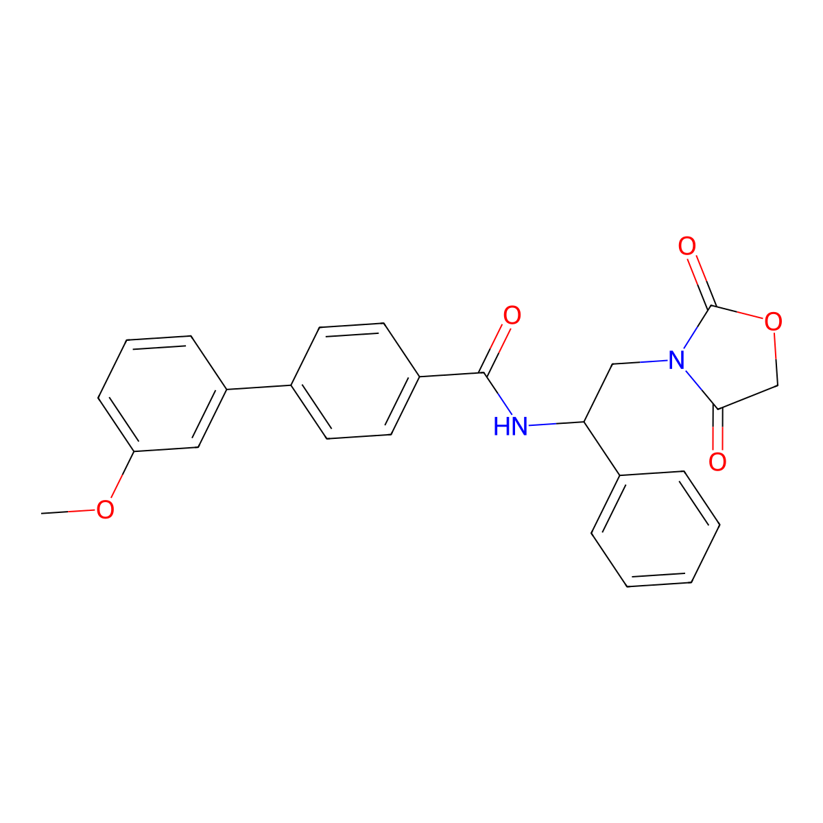 N-(2-(2,4-dioxooxazolidin-3-yl)-1-phenylethyl)-3'-methoxy-[1,1'-biphenyl]-4-carboxamide molecular structure, CAS 1903620-51-8