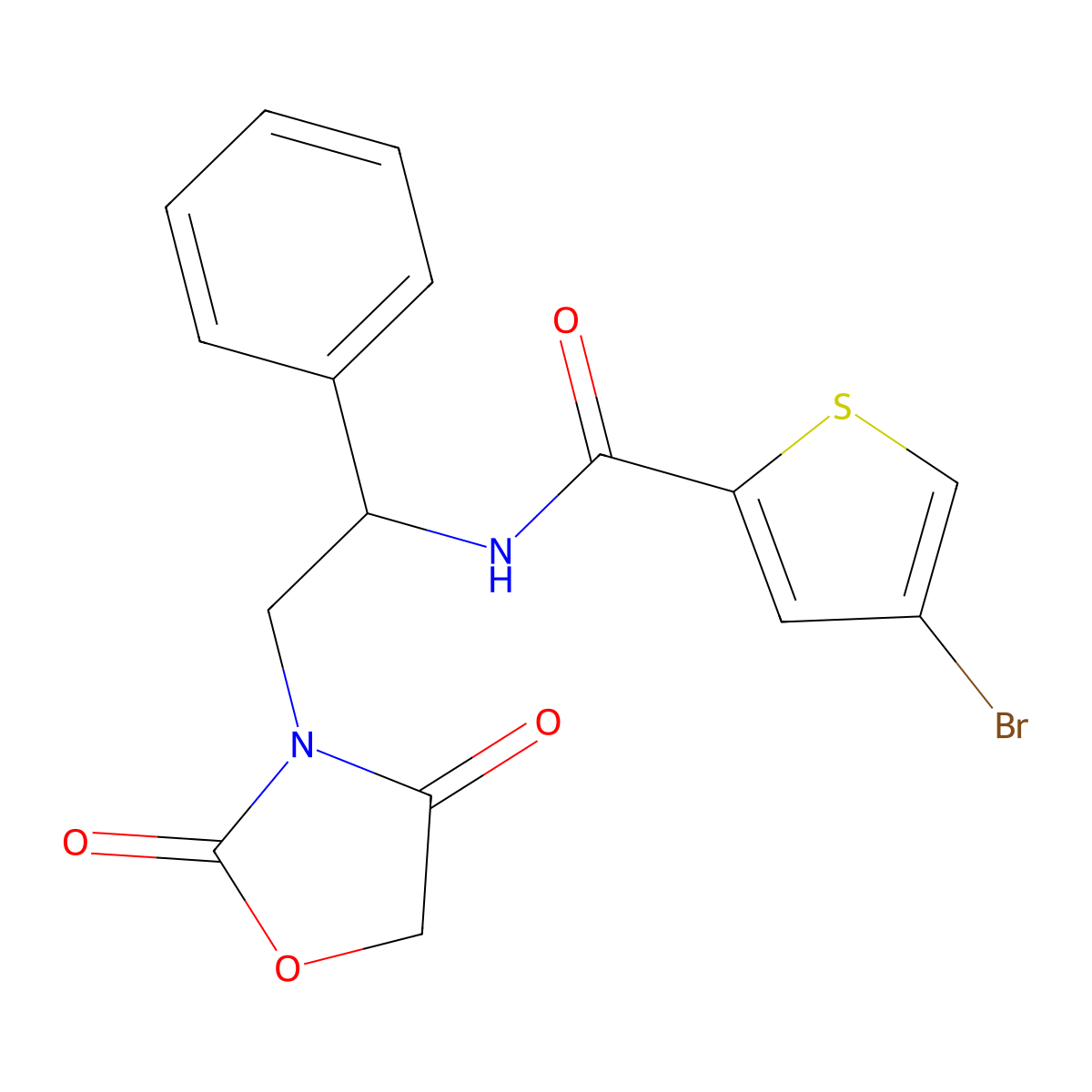 4-bromo-N-[2-(2,4-dioxo-1,3-oxazolidin-3-yl)-1-phenylethyl]thiophene-2-carboxamide molecular structure, CAS 1903621-11-3