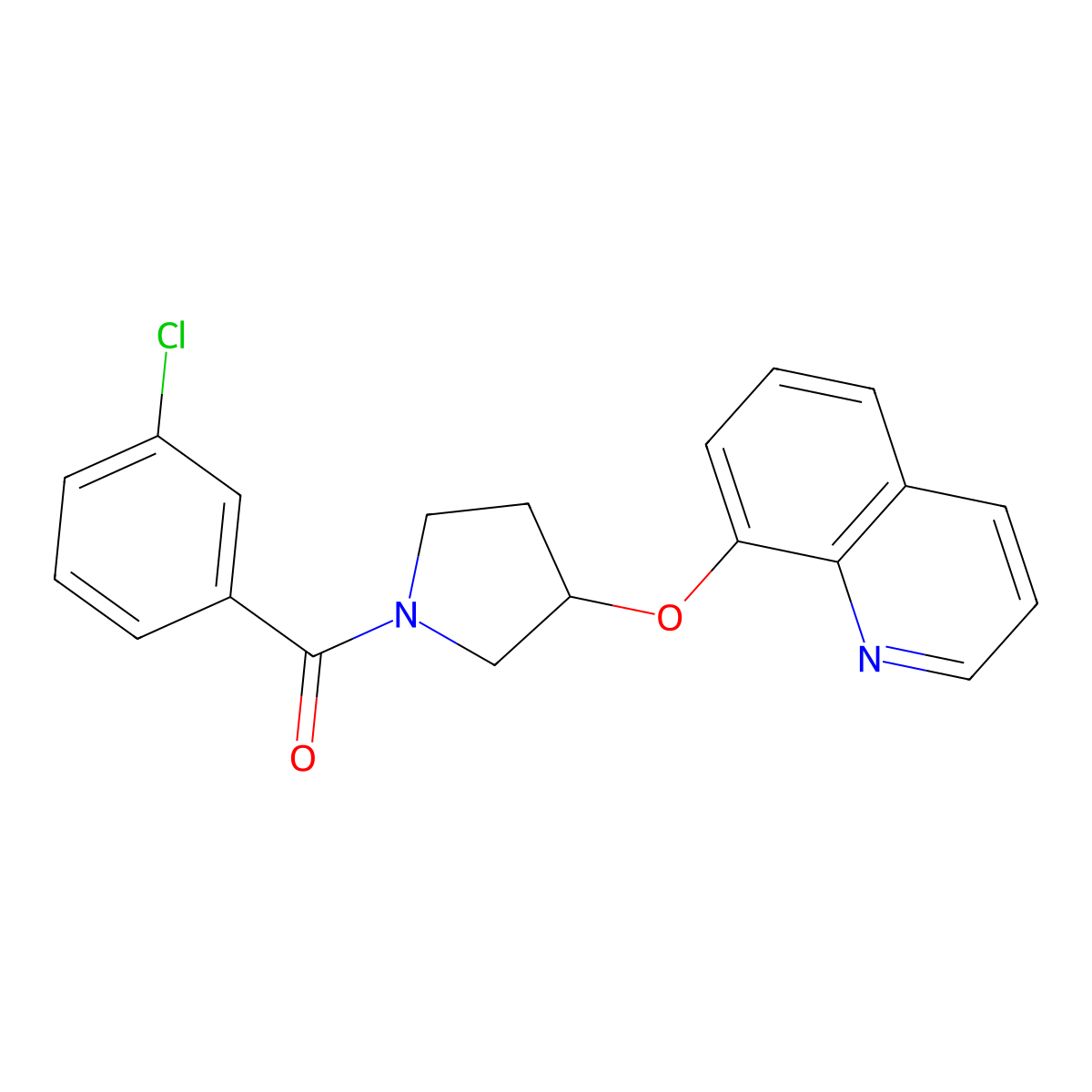 (3-Chlorophenyl)(3-(quinolin-8-yloxy)pyrrolidin-1-yl)methanone molecular structure, CAS 1903623-12-0