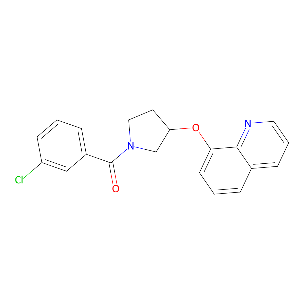 (3-Chlorophenyl)(3-(quinolin-8-yloxy)pyrrolidin-1-yl)methanone molecular structure, CAS 1903623-12-0