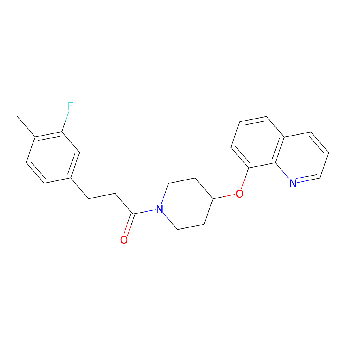 3-(3-Fluoro-4-methylphenyl)-1-(4-(quinolin-8-yloxy)piperidin-1-yl)propan-1-one molecular structure, CAS 1903624-07-6