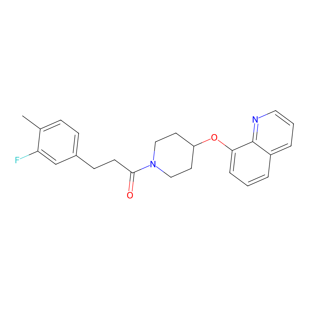 3-(3-Fluoro-4-methylphenyl)-1-(4-(quinolin-8-yloxy)piperidin-1-yl)propan-1-one molecular structure, CAS 1903624-07-6
