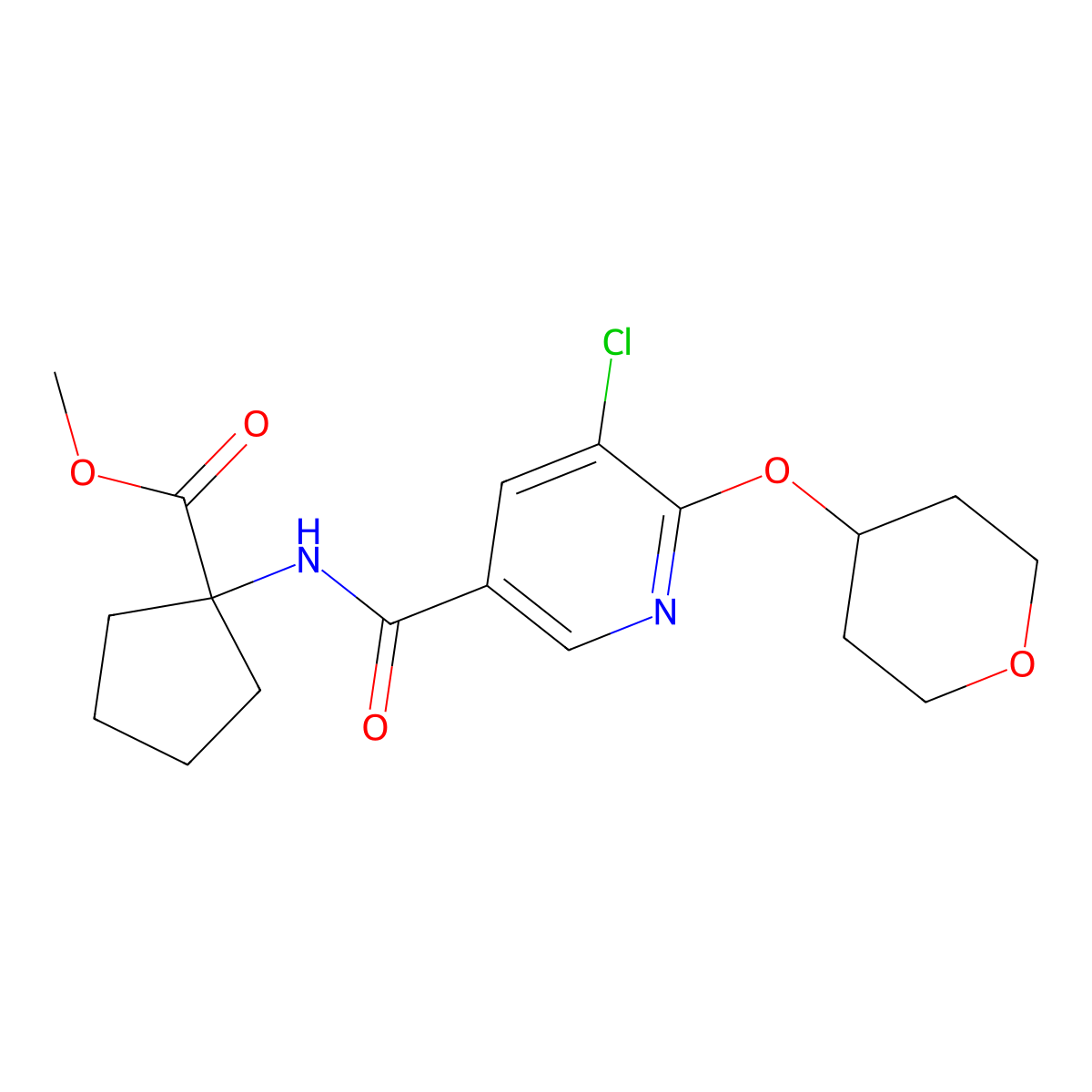 methyl 1-(5-chloro-6-((tetrahydro-2H-pyran-4-yl)oxy)nicotinamido)cyclopentanecarboxylate molecular structure, CAS 1903624-85-0
