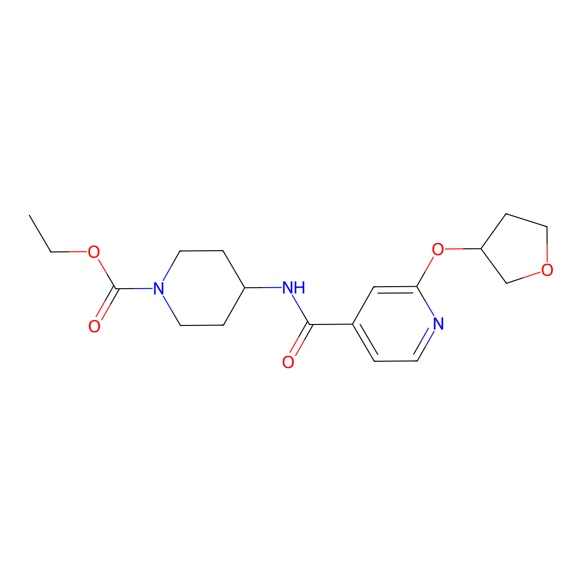 Ethyl 4-(2-((tetrahydrofuran-3-yl)oxy)isonicotinamido)piperidine-1-carboxylate molecular structure, CAS 1903626-35-6