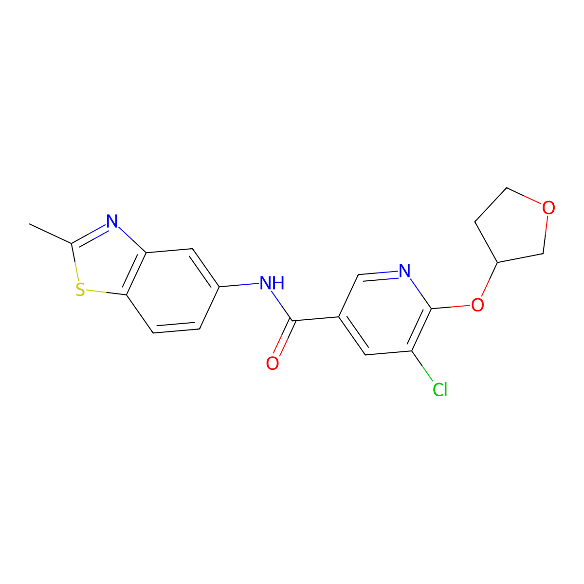 5-chloro-N-(2-methylbenzo[d]thiazol-5-yl)-6-((tetrahydrofuran-3-yl)oxy)nicotinamide molecular structure, CAS 1903629-61-7