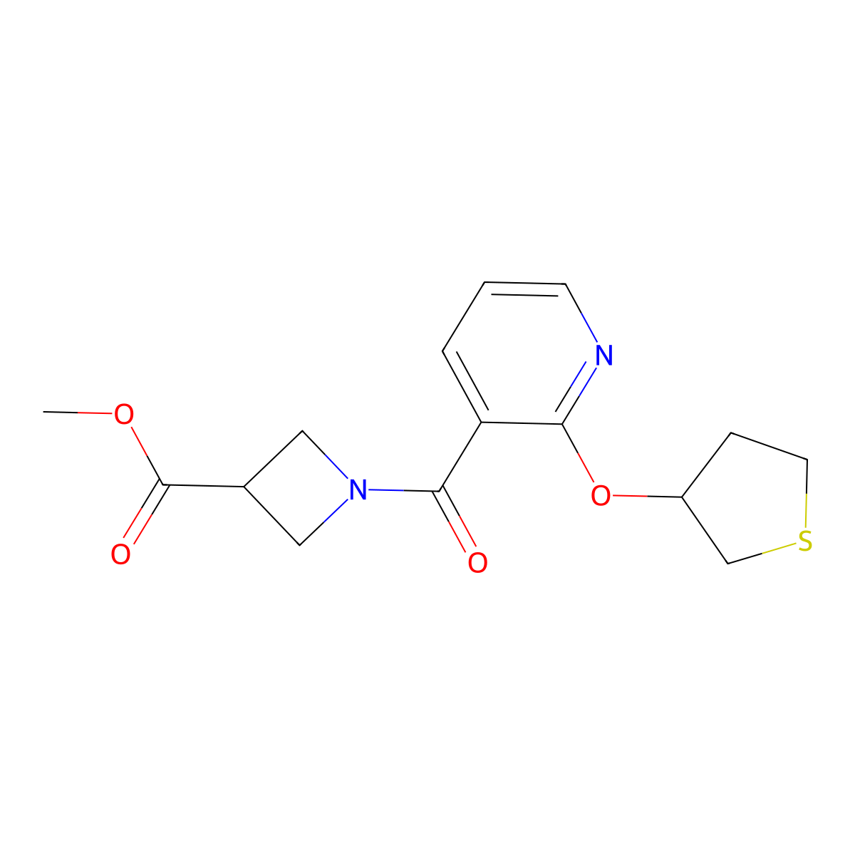 Methyl 1-(2-((tetrahydrothiophen-3-yl)oxy)nicotinoyl)azetidine-3-carboxylate molecular structure, CAS 1903629-72-0