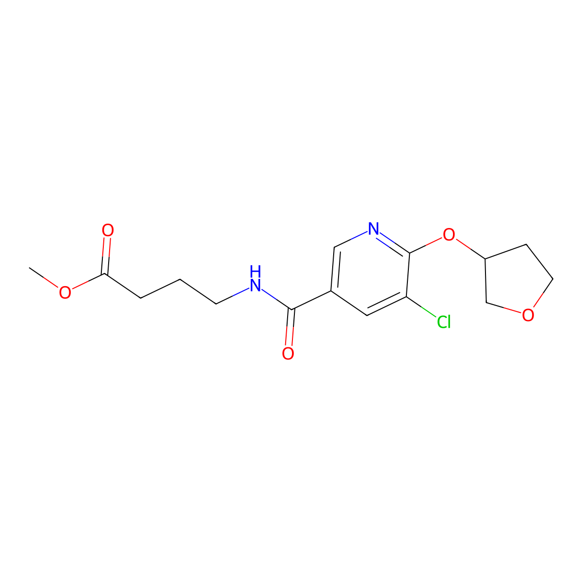 Methyl 4-(5-chloro-6-((tetrahydrofuran-3-yl)oxy)nicotinamido)butanoate molecular structure, CAS 1903629-75-3