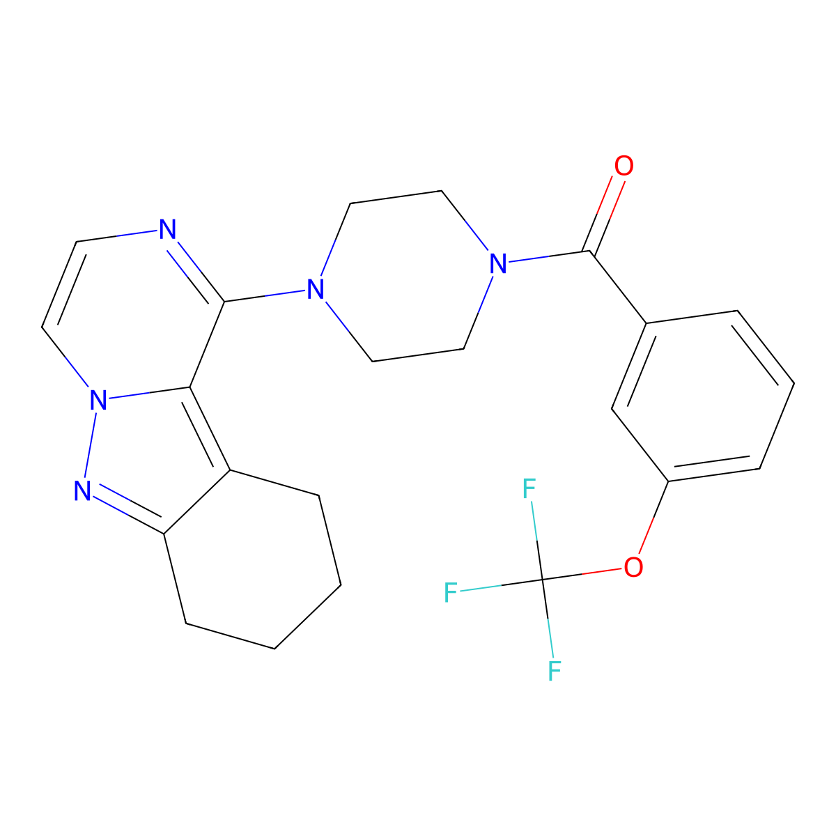 (4-(7,8,9,10-Tetrahydropyrazino[1,2-b]indazol-1-yl)piperazin-1-yl)(3-(trifluoromethoxy)phenyl)methanone molecular structure, CAS 1903629-89-9