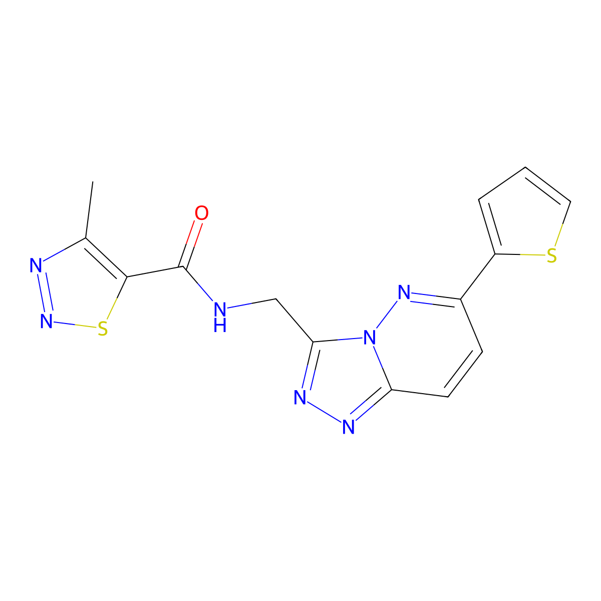 4-methyl-N-((6-(thiophen-2-yl)-[1,2,4]triazolo[4,3-b]pyridazin-3-yl)methyl)-1,2,3-thiadiazole-5-carboxamide molecular structure, CAS 1903631-14-0
