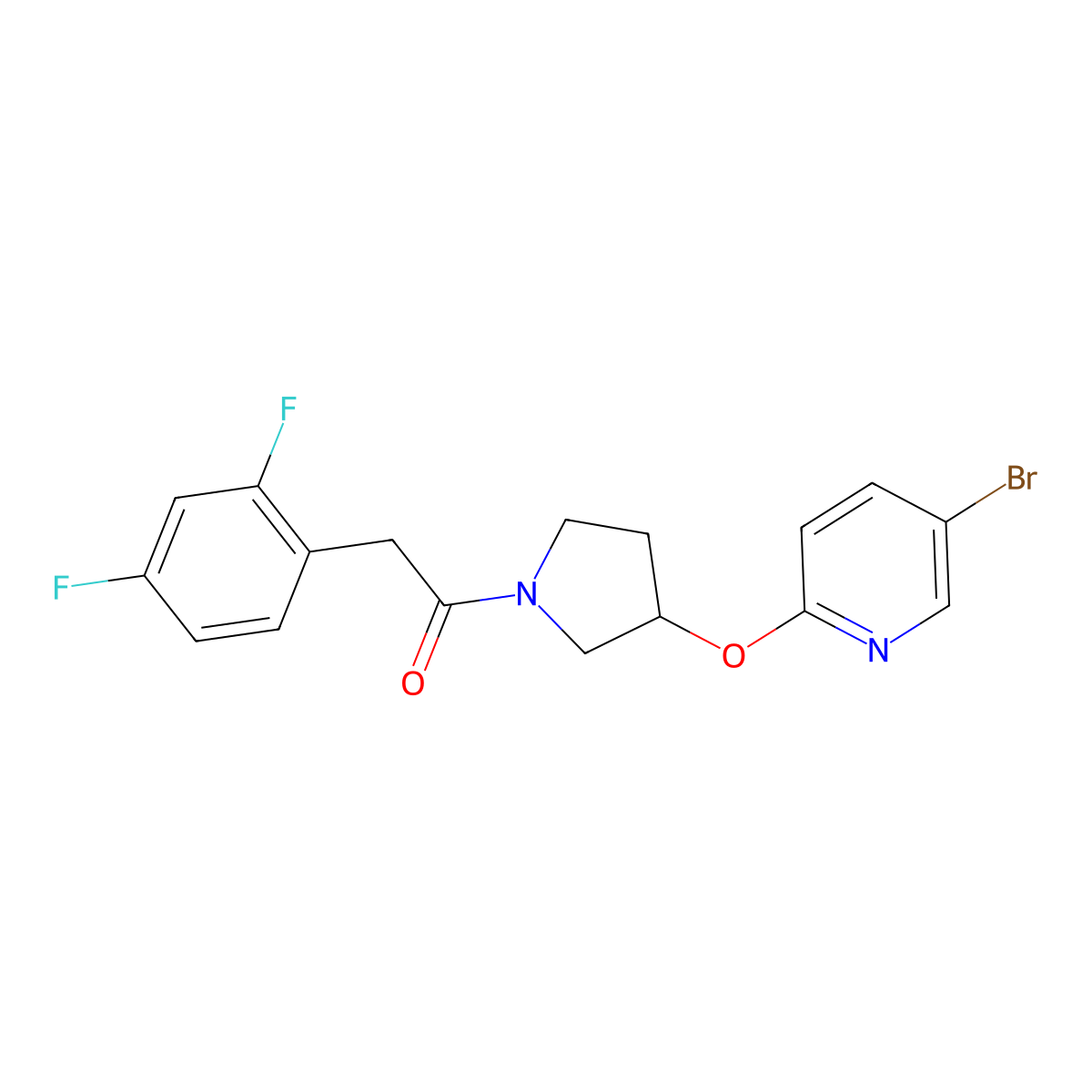 1-(3-((5-Bromopyridin-2-yl)oxy)pyrrolidin-1-yl)-2-(2,4-difluorophenyl)ethanone molecular structure, CAS 1903631-27-5
