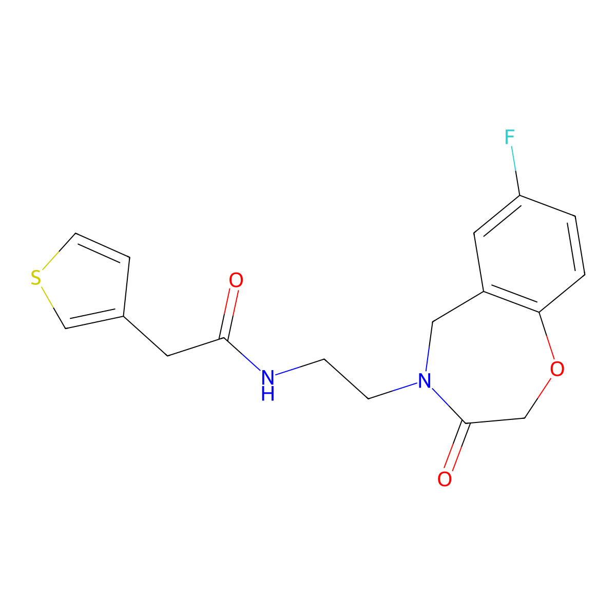 N-(2-(7-fluoro-3-oxo-2,3-dihydrobenzo[f][1,4]oxazepin-4(5H)-yl)ethyl)-2-(thiophen-3-yl)acetamide molecular structure, CAS 1903633-85-1