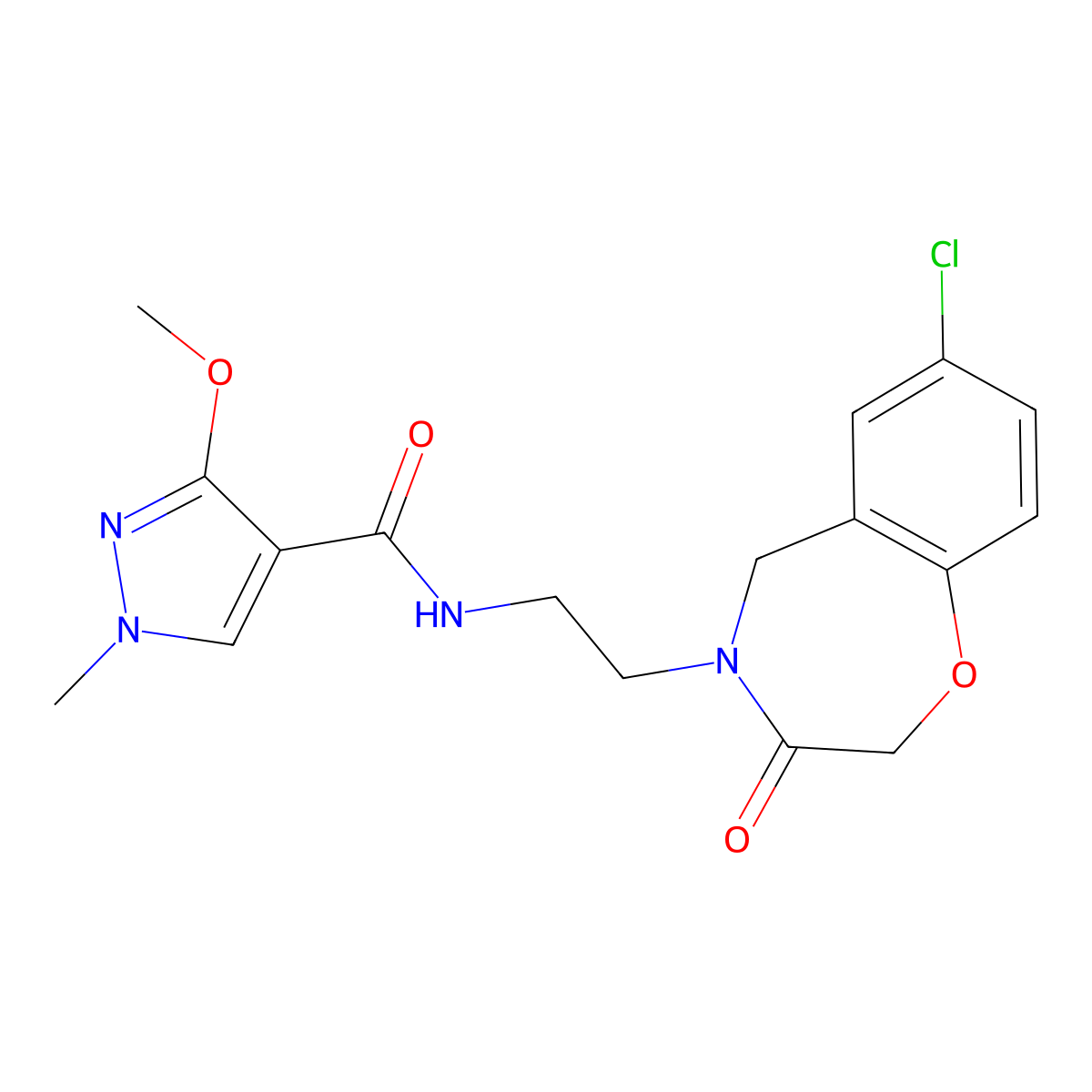 N-(2-(7-chloro-3-oxo-2,3-dihydrobenzo[f][1,4]oxazepin-4(5H)-yl)ethyl)-3-methoxy-1-methyl-1H-pyrazole-4-carboxamide molecular structure, CAS 1903633-97-5